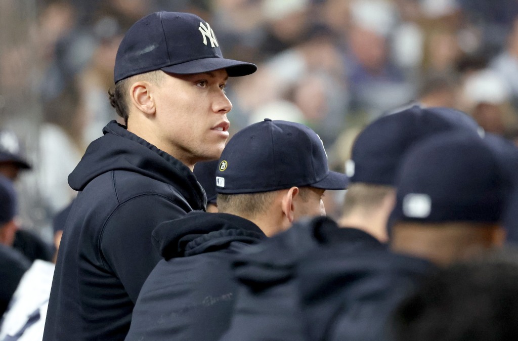 Aaron Judge watches the action during the Yankees' 3-1 win over the Red Sox.