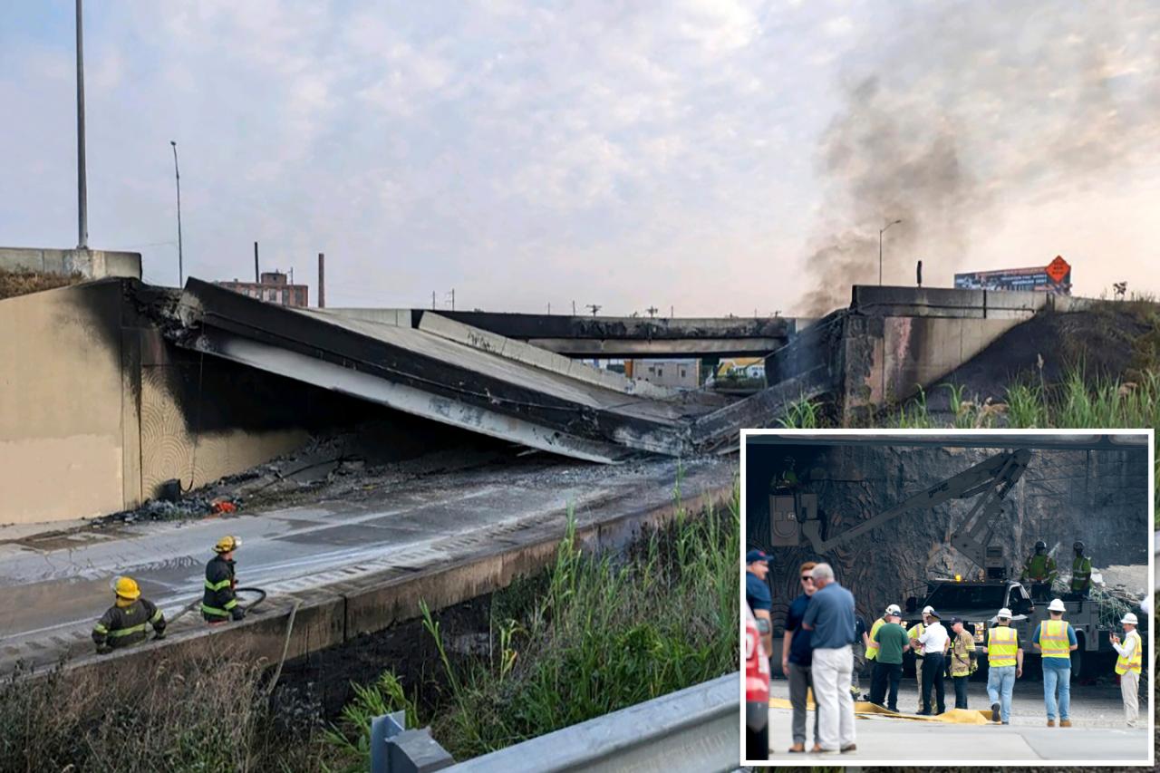 Vehicle trapped under rubble as officials warn it will take 'months' to fix overpass