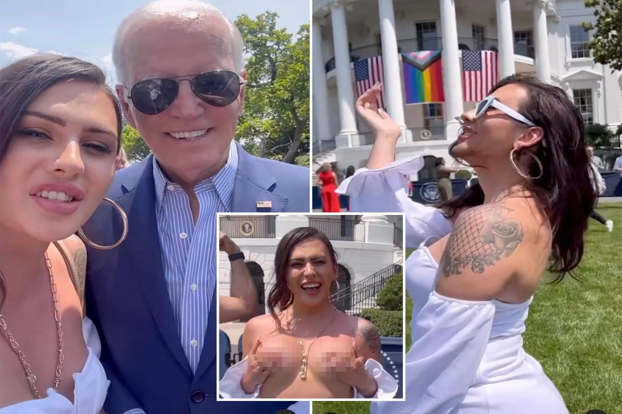 Rose Montoya exposes breasts during White House Pride party after meeting Biden